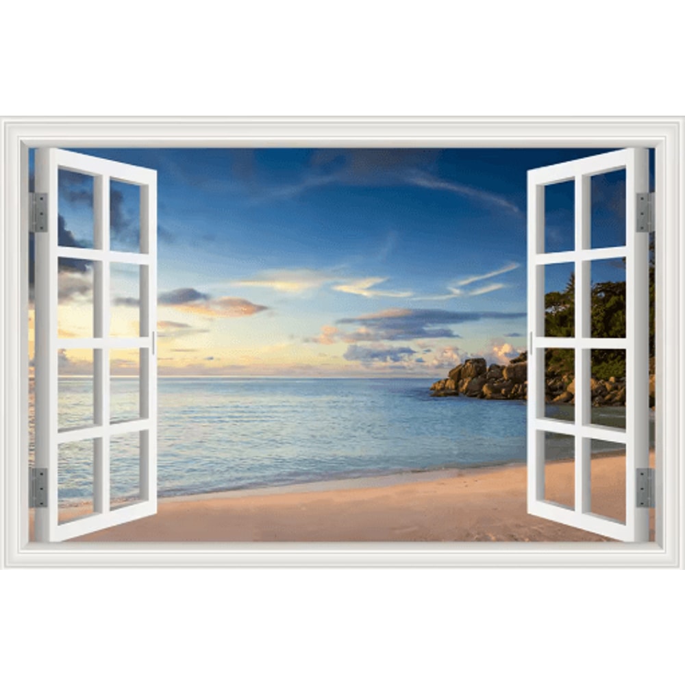 3D Beach Window Wall Sticker Ocean View SelfAdhesive Wall Mural Decor 6