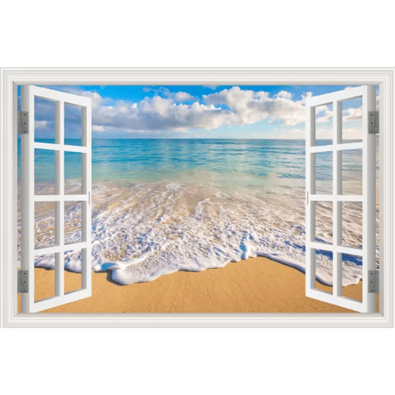 3D Beach Window Wall Sticker Ocean View SelfAdhesive Wall Mural Decor 7