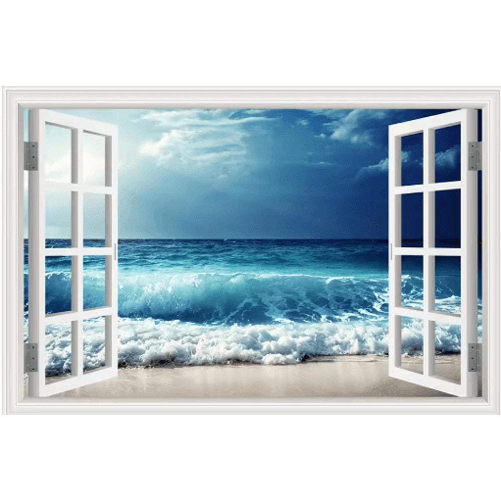 3D Beach Window Wall Sticker Ocean View SelfAdhesive Wall Mural Decor 8