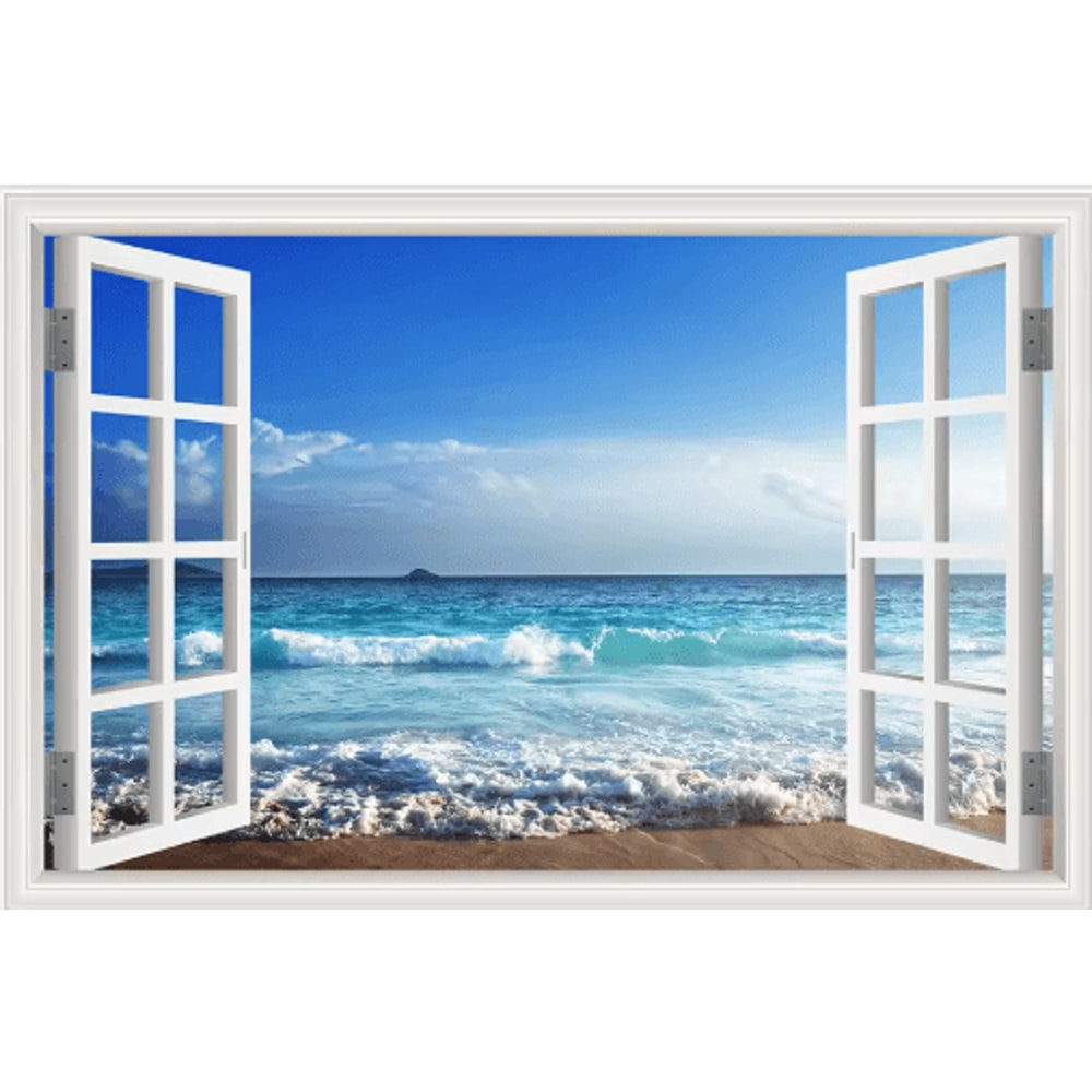 3D Beach Window Wall Sticker Ocean View SelfAdhesive Wall Mural Decor 9
