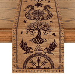 vintage viking raven linen table runner norse helm of awe dining decor