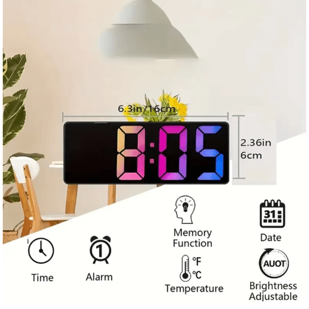 LED Digital Alarm Clock With Temperature Display Adjustable Brightness Bedroom Clock 6