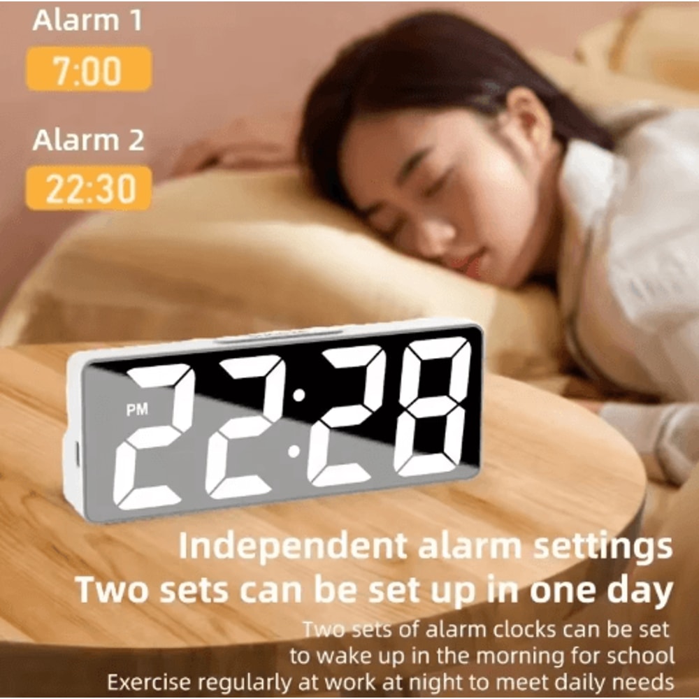 LED Digital Alarm Clock With Temperature Display Adjustable Brightness Bedroom Clock 8