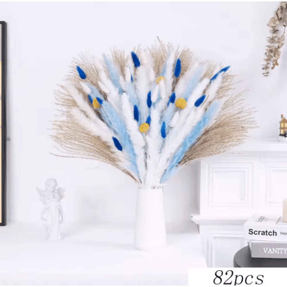 Blue Rabbit Tail Pampas Grass Bouquet Dried Flower Arrangement For Boho Home Decor 4