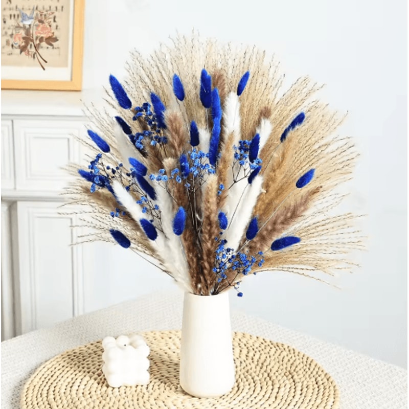 Blue Rabbit Tail Pampas Grass Bouquet Dried Flower Arrangement For Boho Home Decor 12