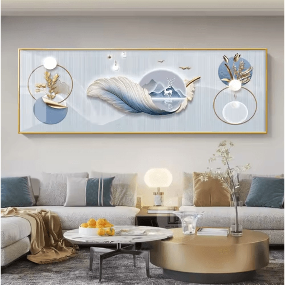 Chinese Style Golden Deer Canvas Wall Art Feng Shui Mountain Poster Decor 13