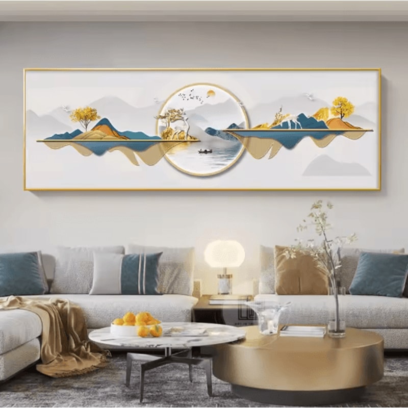 Chinese Style Golden Deer Canvas Wall Art Feng Shui Mountain Poster Decor 4