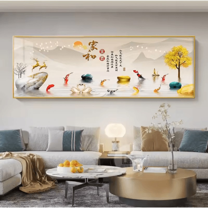 Chinese Style Golden Deer Canvas Wall Art Feng Shui Mountain Poster Decor 7