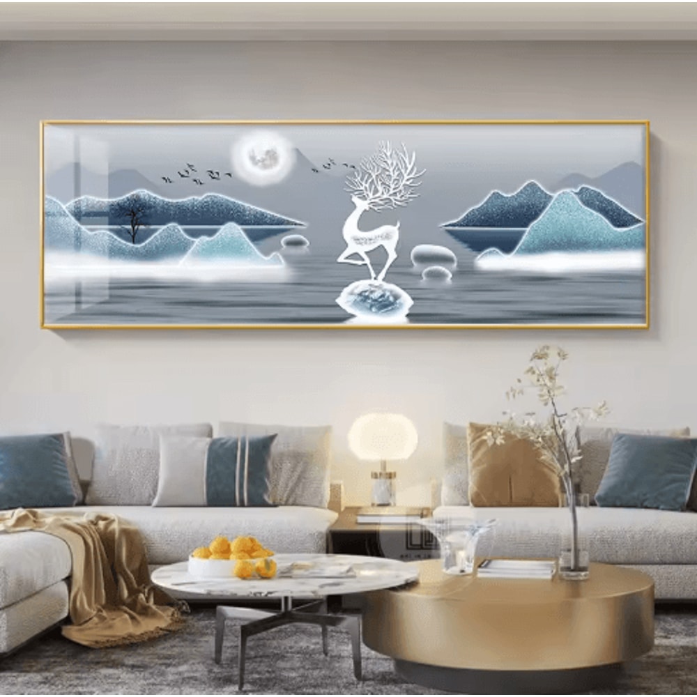 Chinese Style Golden Deer Canvas Wall Art Feng Shui Mountain Poster Decor 15