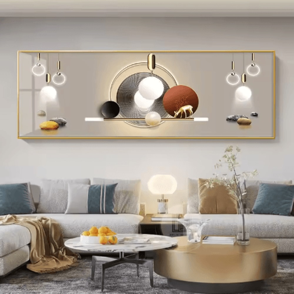 Chinese Style Golden Deer Canvas Wall Art Feng Shui Mountain Poster Decor 17