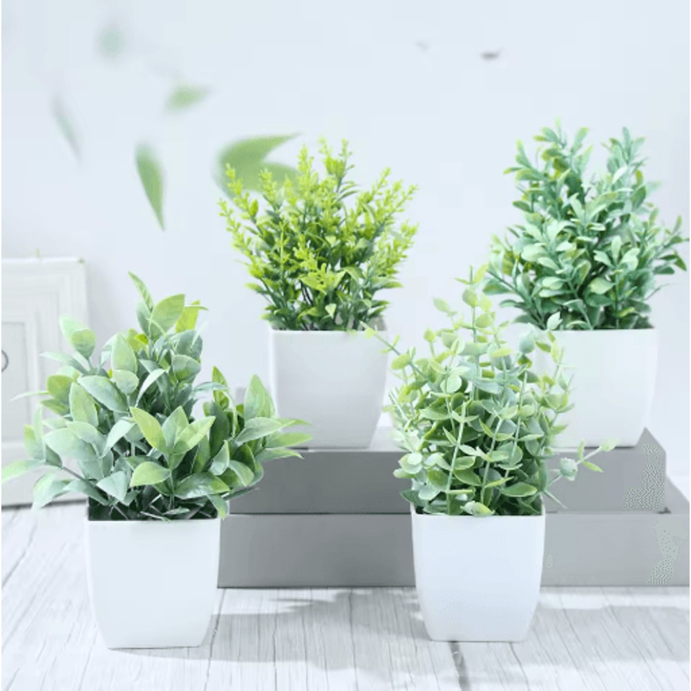 Mini Artificial Bonsai Plant Set Small Potted Greenery For Home Event Decor 11