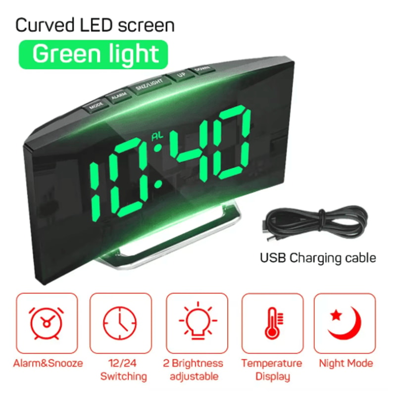 LED Digital Alarm Clock With Large Display Temperature Calendar Nightlight 3