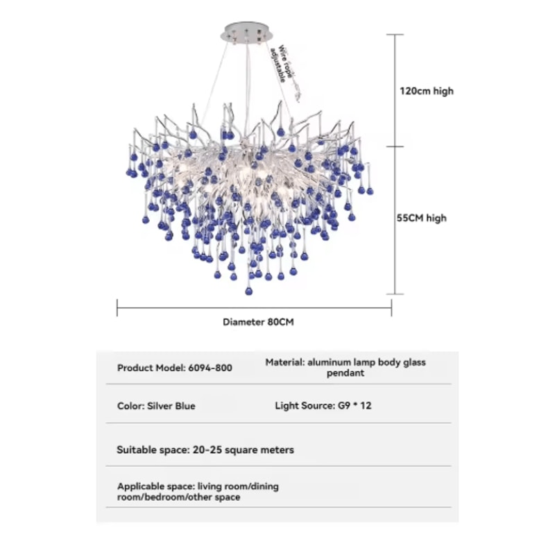 Luxury Branch Crystal Chandelier Modern Teardrop Hanging Lamp For Living Dining Spaces 15