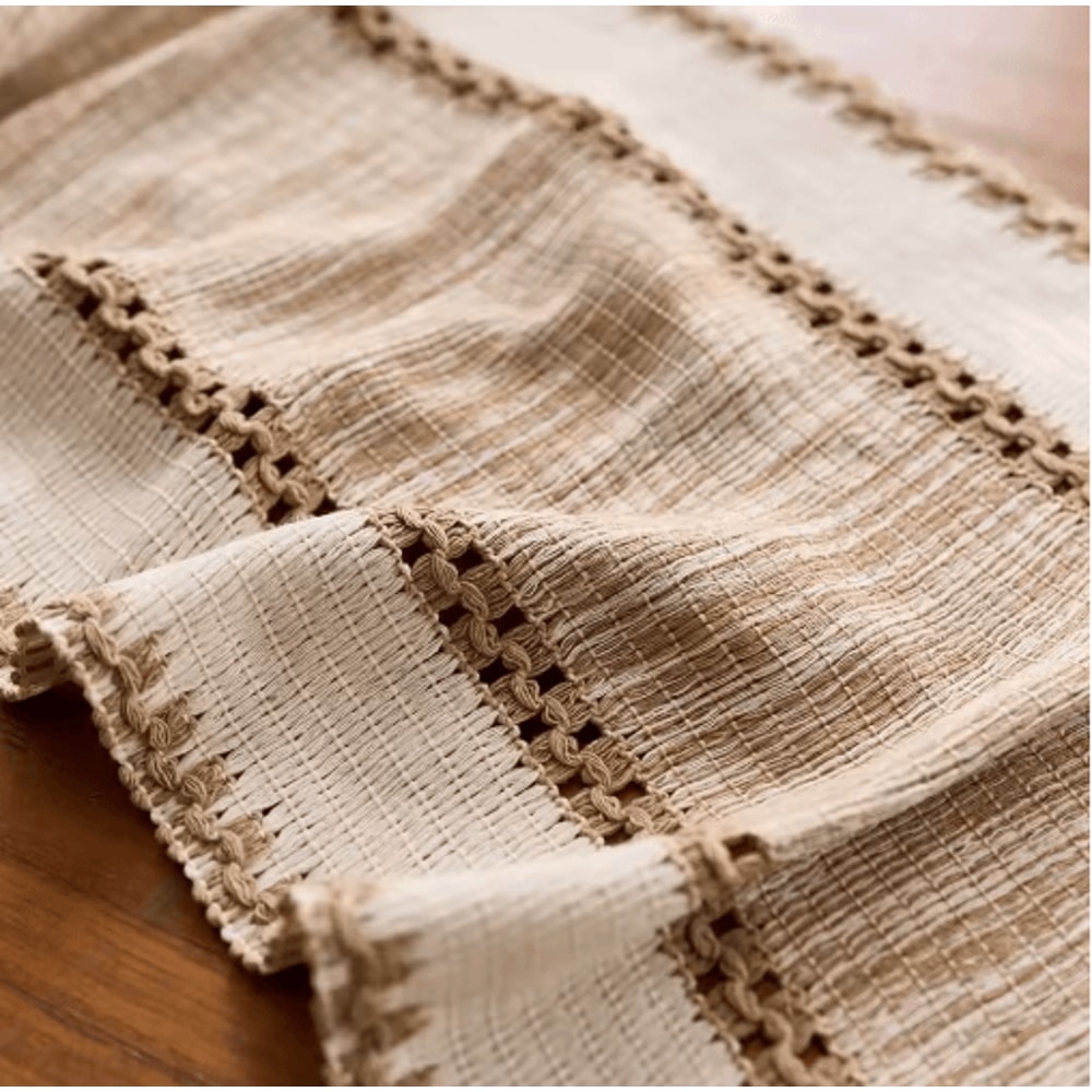 Nordic Boho Striped Green Table Runner Handwoven Tassel Decor For Rustic Tables 6