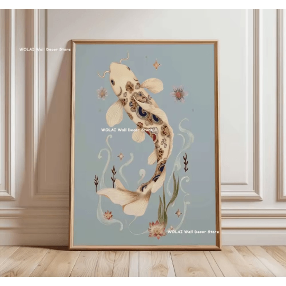 Japanese Koi Fish Zen Canvas Wall Art Forest Sun Abstract Peaceful Decor 4