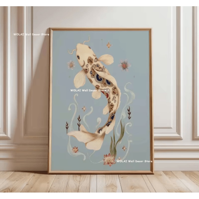 Japanese Koi Fish Zen Canvas Wall Art Forest Sun Abstract Peaceful Decor 4