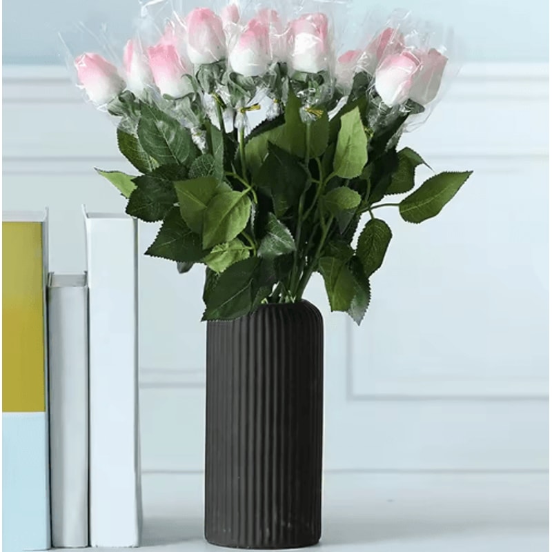 Striped Decorative Flower Vase Modern CeramicLook Small Vase For Home Display 7
