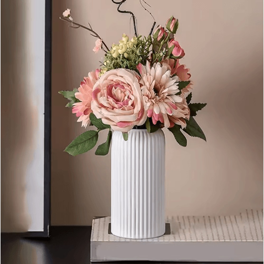 Striped Decorative Flower Vase Modern CeramicLook Small Vase For Home Display 8
