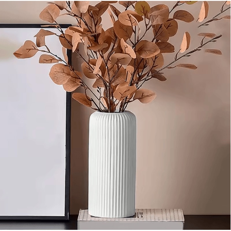 Striped Decorative Flower Vase Modern CeramicLook Small Vase For Home Display 9