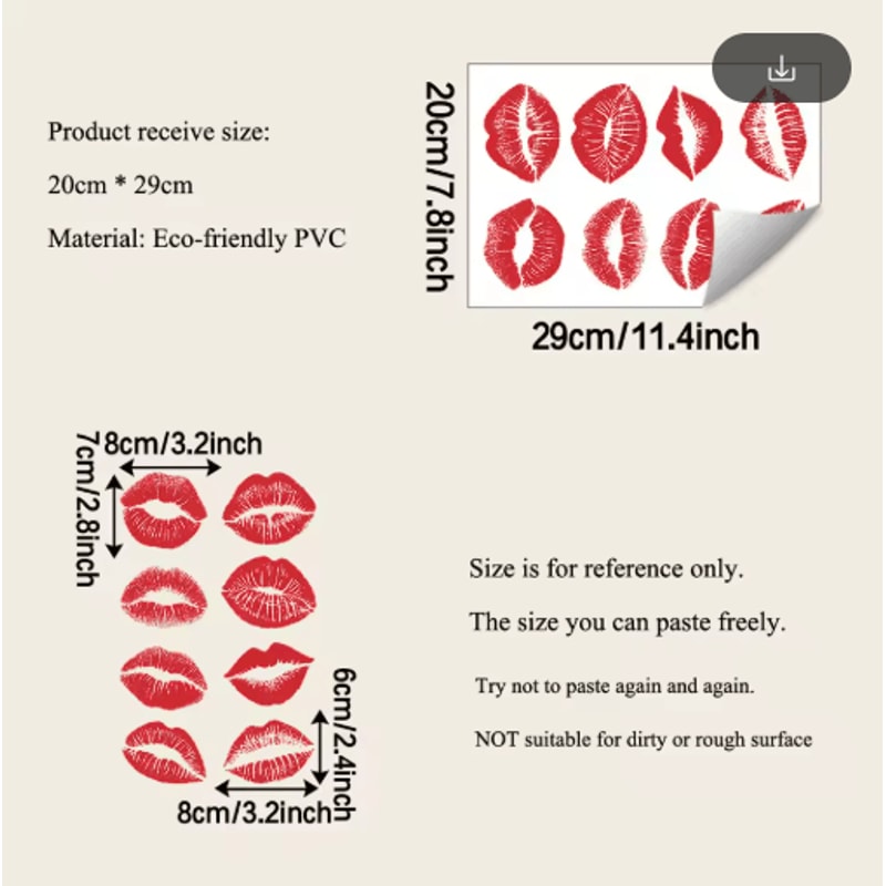Red Lip Print Wall Sticker Bold SelfAdhesive Decor For Bedroom Bathroom 4
