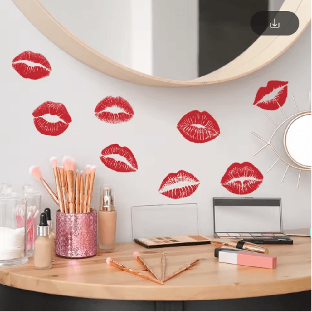 Red Lip Print Wall Sticker Bold SelfAdhesive Decor For Bedroom Bathroom 5