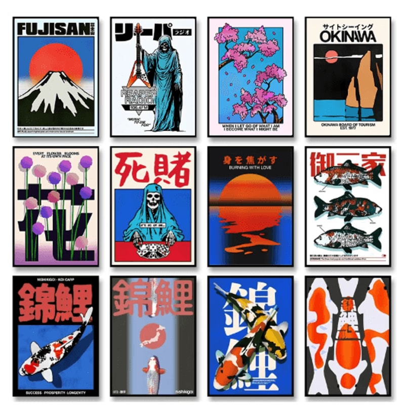 Japanese Retro Koi Canvas Poster Frameless Abstract Wall Art For Home Decor 0