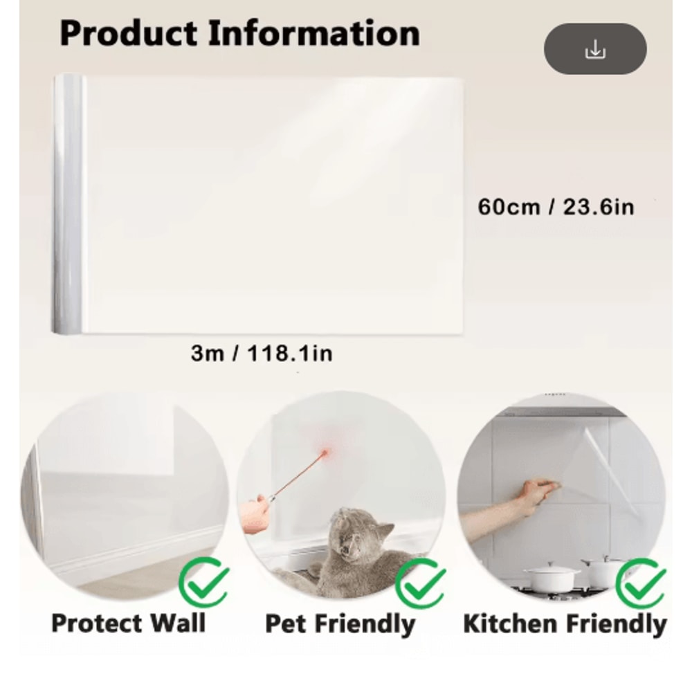 Transparent Kitchen Wall Protective Film OilProof Waterproof Sticker Roll 6