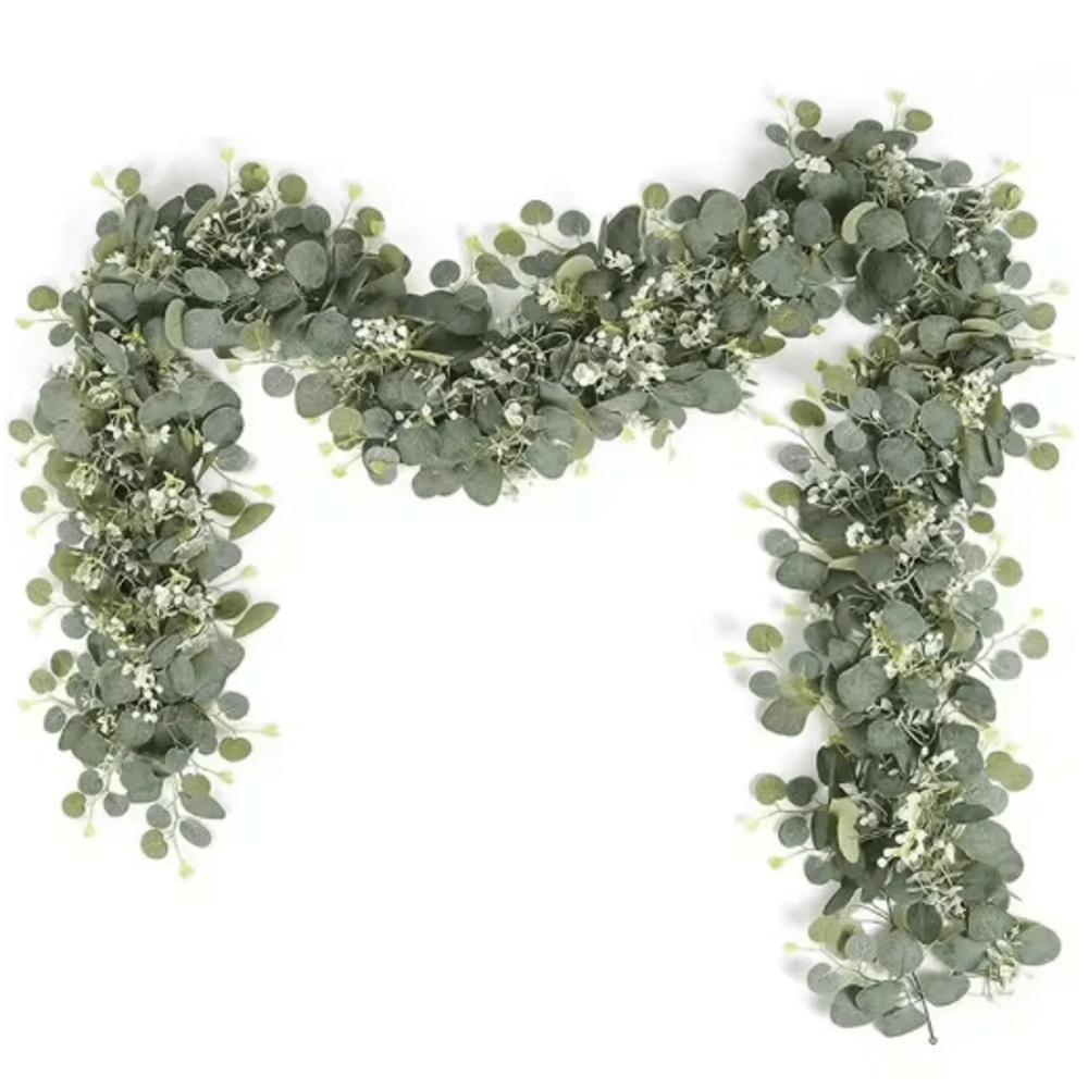 Artificial Eucalyptus Garland With White Flowers Berries Faux Vine Wedding Home Decor 1