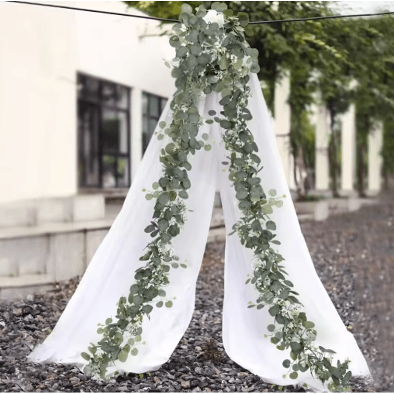 Artificial Eucalyptus Garland With White Flowers Berries Faux Vine Wedding Home Decor 2