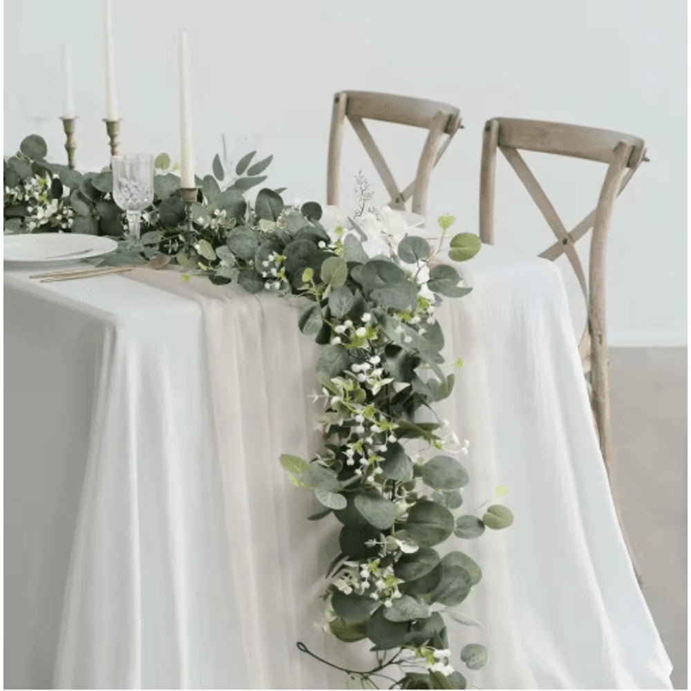 Artificial Eucalyptus Garland With White Flowers Berries Faux Vine Wedding Home Decor 6