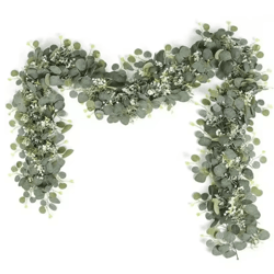 artificial eucalyptus garland with white flowers & berries faux vine wedding & home decor