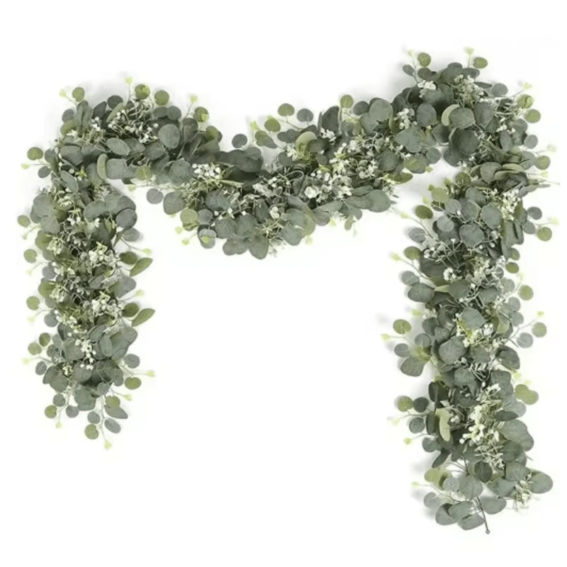 Artificial Eucalyptus Garland With White Flowers Berries Faux Vine Wedding Home Decor 0