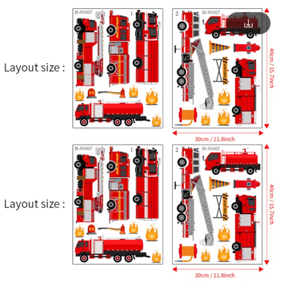 Cartoon Fire Truck Wall Decals Kids Room Nursery Wall Stickers Decor 1