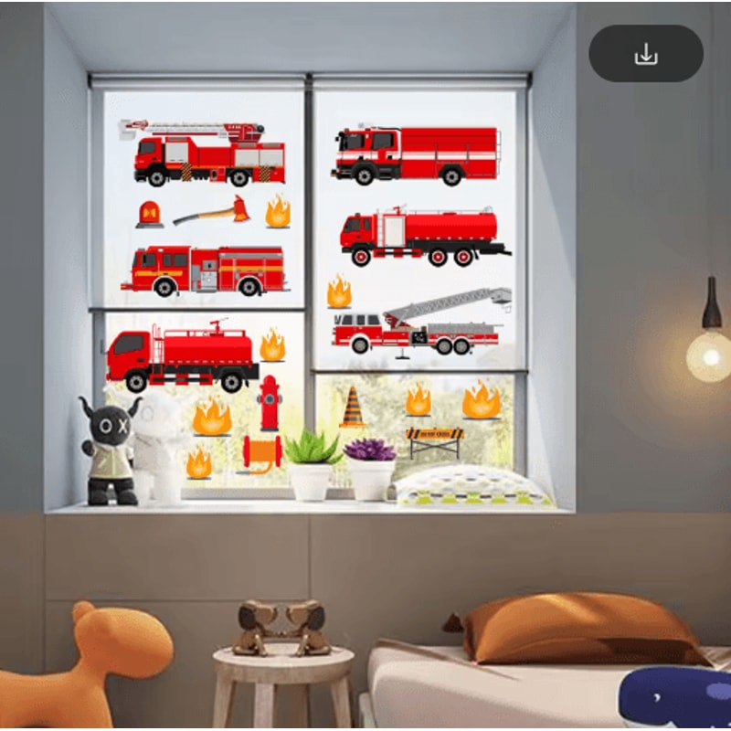 Cartoon Fire Truck Wall Decals Kids Room Nursery Wall Stickers Decor 4