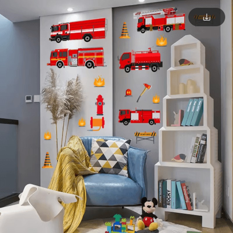 Cartoon Fire Truck Wall Decals Kids Room Nursery Wall Stickers Decor 6