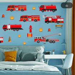 cartoon fire truck wall decals – kids room & nursery wall stickers decor