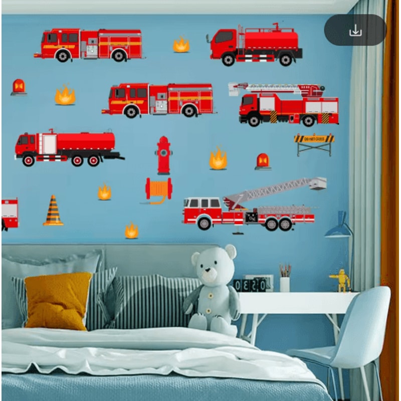 Cartoon Fire Truck Wall Decals Kids Room Nursery Wall Stickers Decor 0