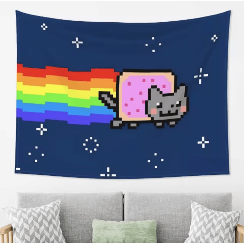 Nyan Cat Pixel Art Tapestry Retro Gaming Wall Hanging Decor 1