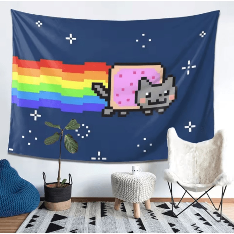 Nyan Cat Pixel Art Tapestry Retro Gaming Wall Hanging Decor 5