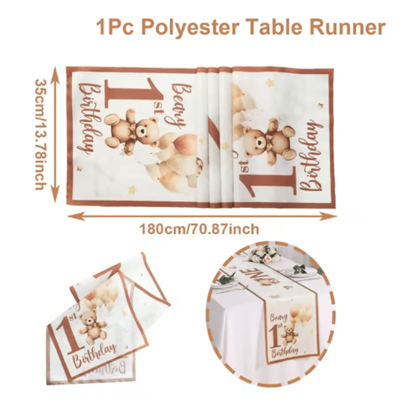 Cartoon Teddy Bear Table Runner Baby Shower 1st Birthday Table Decor 180by35cm 2