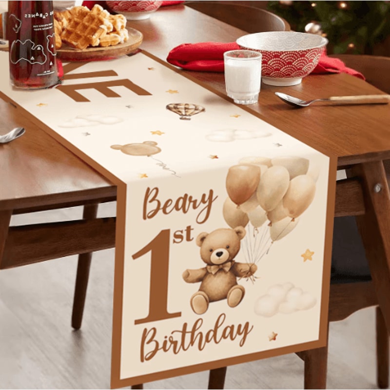 Cartoon Teddy Bear Table Runner Baby Shower 1st Birthday Table Decor 180by35cm 3