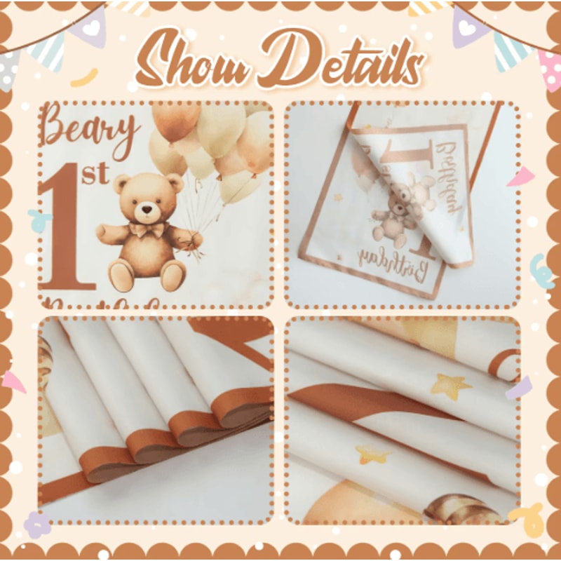 Cartoon Teddy Bear Table Runner Baby Shower 1st Birthday Table Decor 180by35cm 4