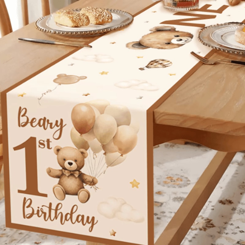 Cartoon Teddy Bear Table Runner Baby Shower 1st Birthday Table Decor 180by35cm 5