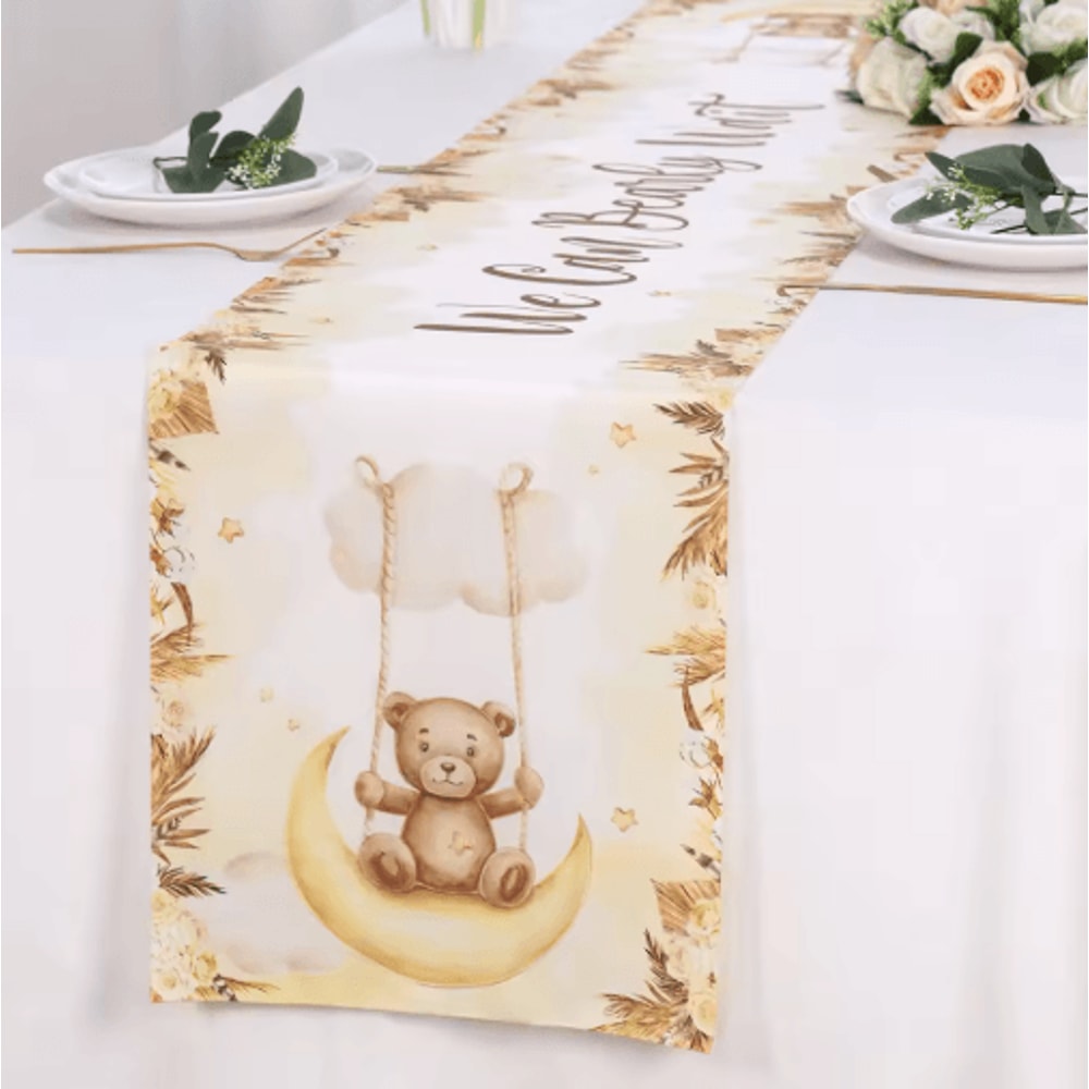 Cartoon Teddy Bear Table Runner Baby Shower 1st Birthday Table Decor 180by35cm 6