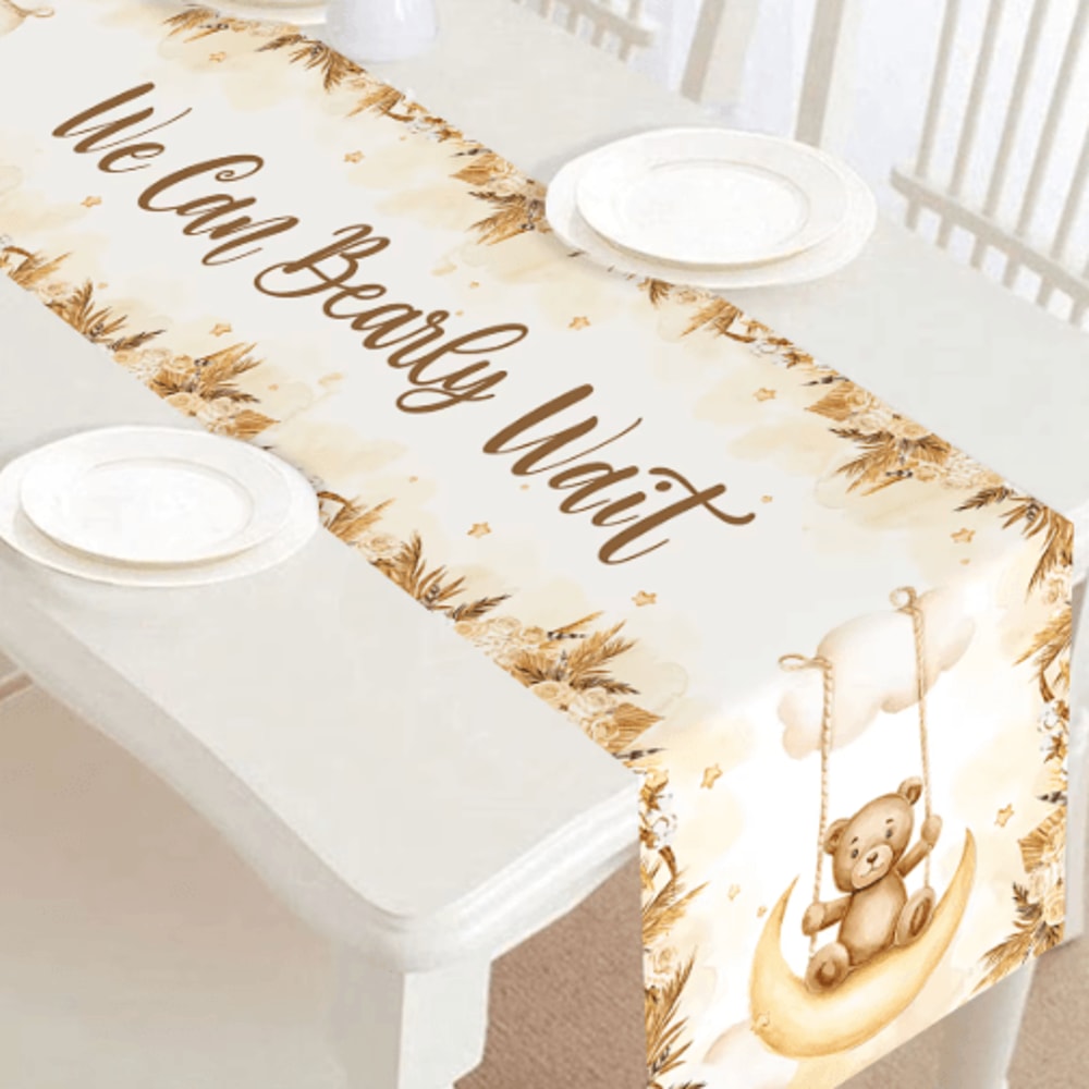 Cartoon Teddy Bear Table Runner Baby Shower 1st Birthday Table Decor 180by35cm 7