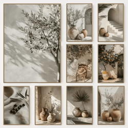 minimalist olive tree canvas wall art – mediterranean frameless still life poster