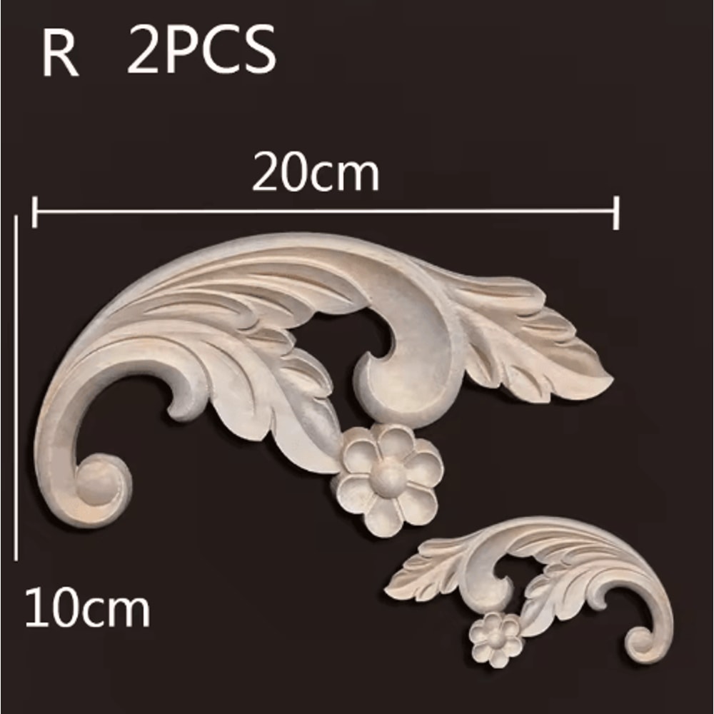 Carved Wood Appliques Set Decorative Furniture Onlays Corner Embellishments 2pcs 1