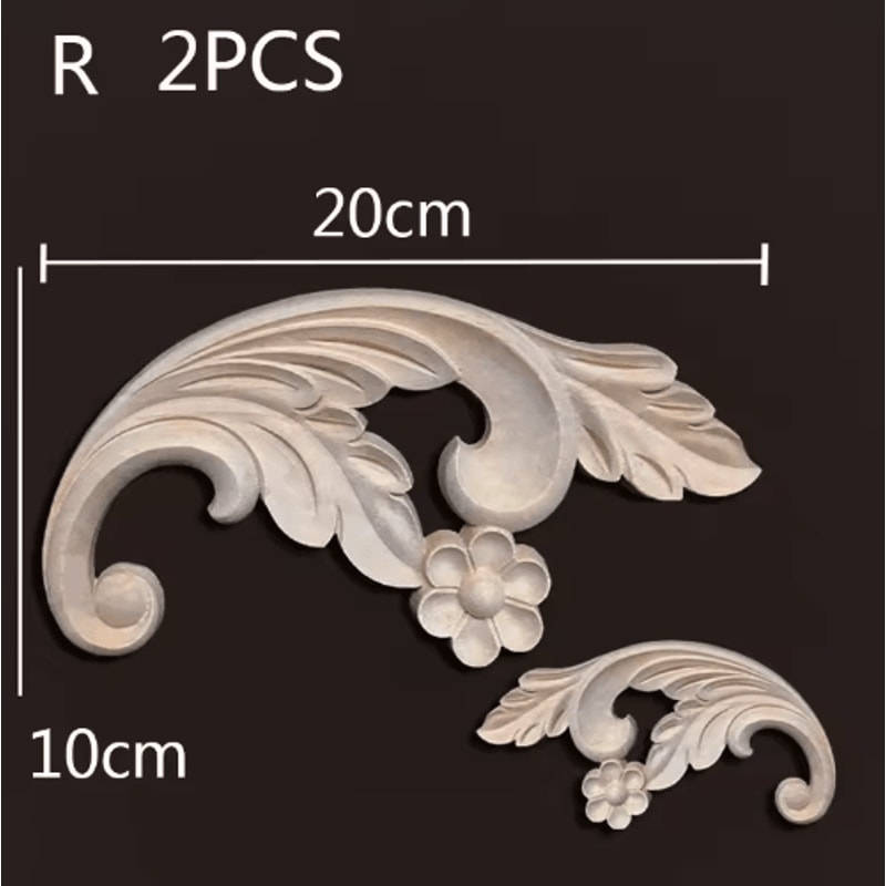 Carved Wood Appliques Set Decorative Furniture Onlays Corner Embellishments 2pcs 1