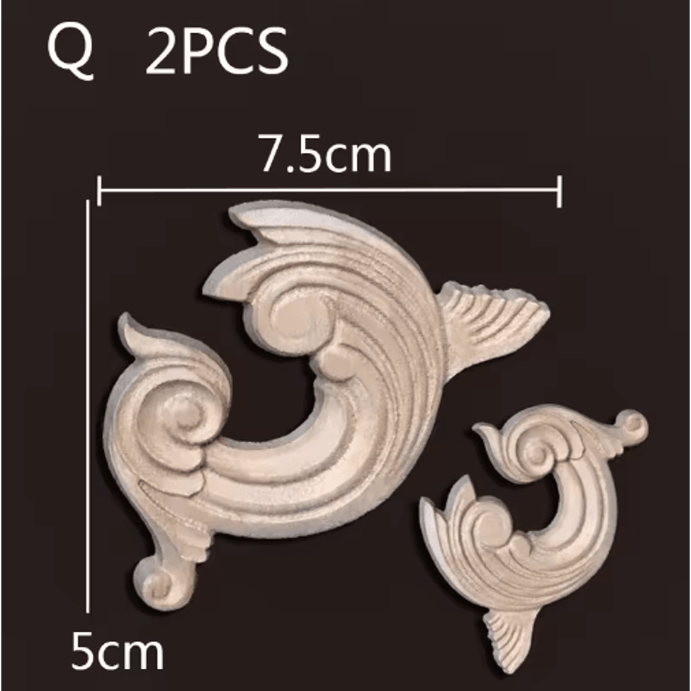 Carved Wood Appliques Set Decorative Furniture Onlays Corner Embellishments 2pcs 2