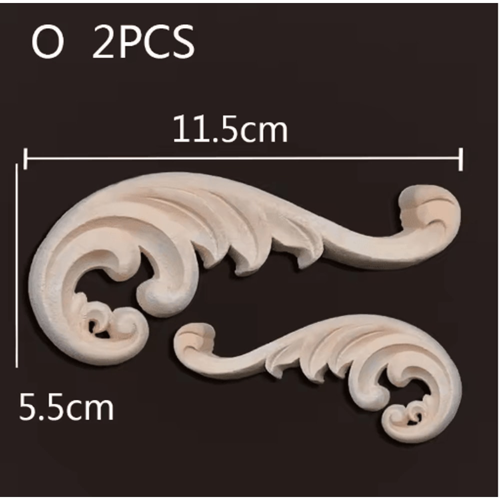 Carved Wood Appliques Set Decorative Furniture Onlays Corner Embellishments 2pcs 4